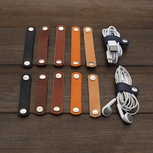 Leather cord holder,2pcs leather organizer,leather cord wrap,leather accessories,headphone holder,cord organizer,gifts for boyfriend