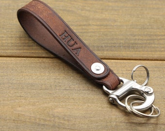 Handmade Leather Keyring Key Fob,Personalized Leather Keychain,Custom Initial Keychain,Gift for Her Him,Leather Key Chain Anniversary Gift