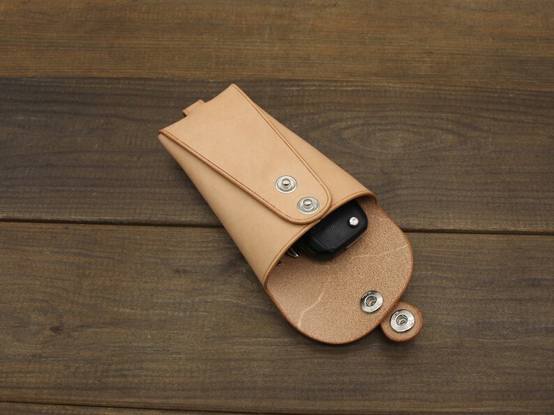 Leather Key Holder With Pull Strapleather Key Pocket Leather Etsy