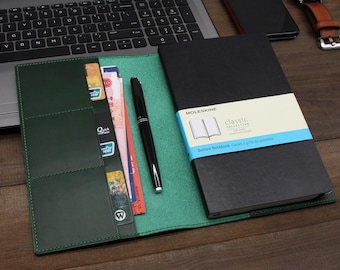 Leather Moleskine Classic Cover Larger size 5x8.25 portfolio Agenda Cover Diary Cover Personalized Leather Journal Refillable Notebook Cover
