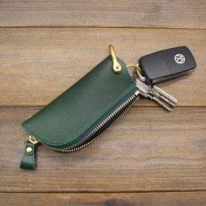 Leren autosleutelhanger, leren autosleuteletui met ritssluiting, sleuteltas, leren sleutelhouder, handgemaakte sleuteletui, sleutelopberger, leren sleutelzakje