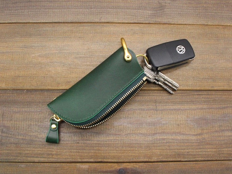 Llavero de cuero para coche, Estuche de cuero con cremallera para llaves de coche, Bolso para llaves, Porta llaves de cuero, Estuche para llaves hecho a mano, Organizador de llaves, Bolsillo de cuero para llaves imagen 1