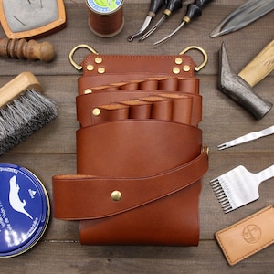Custodia forbice in pelle personalizzata Shear Holster Handmade Leather Hairdresser scissors case Borsa per attrezzi da parrucchiere in pelle forbici sacchetto