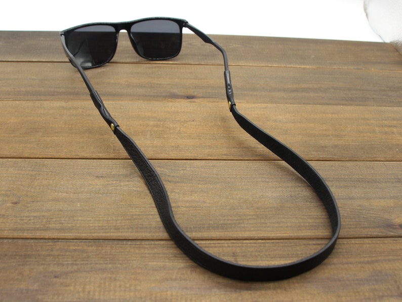 Correa de cuero genuino de grano completo personalizada para gafas de sol, correa de gafas de sol de cuero, retenedor de gafas de sol, retenedor de gafas de cuero black