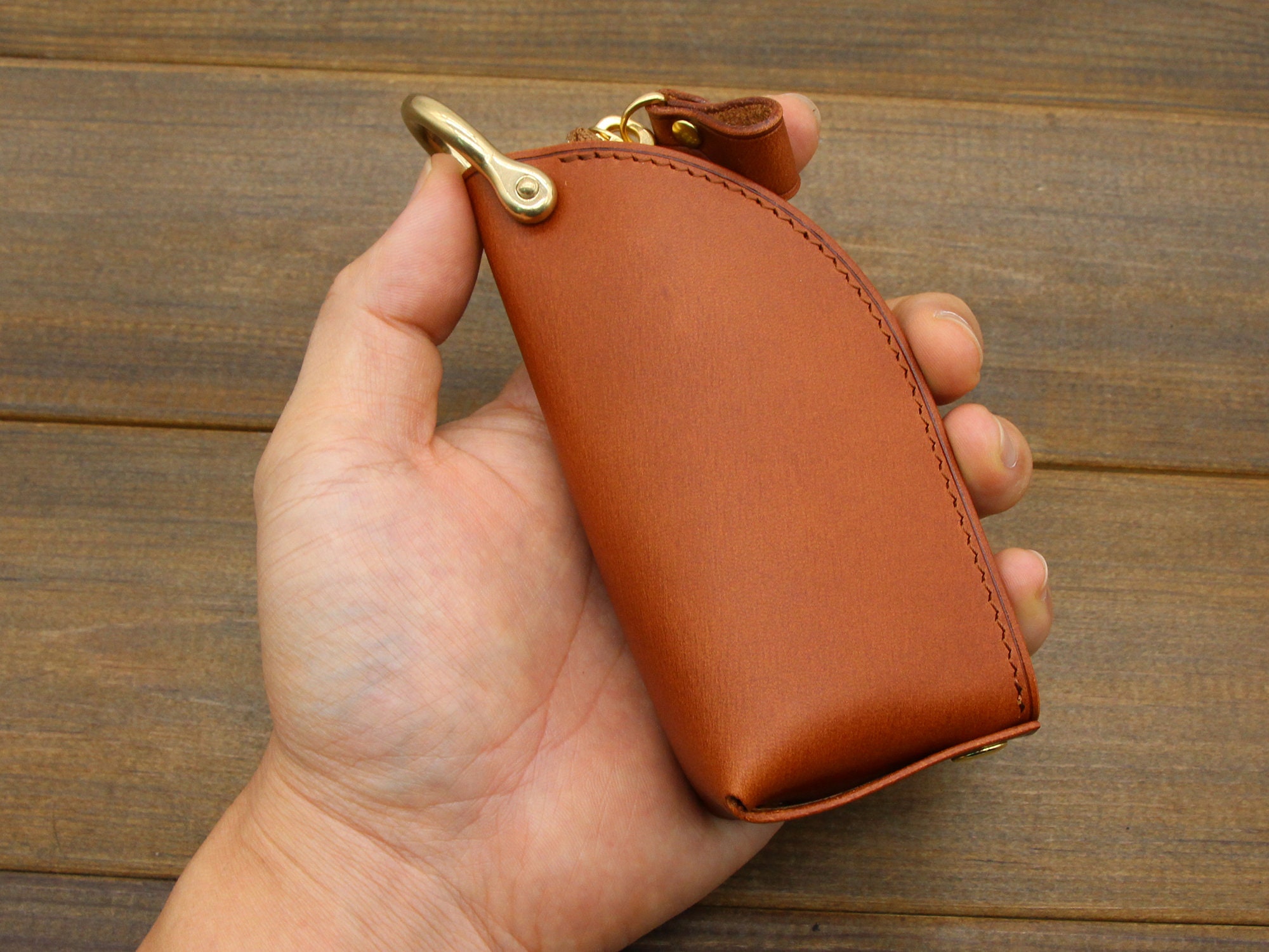 Handmade Leather Key Case Leather Key Holder With Pull Strap Slim