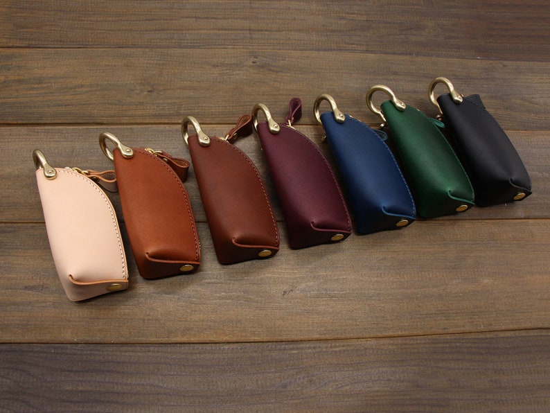 Handmade Leather Zipper Car Key Case,Key Bag,Leather key holder,Leather key pouch,Key Organizer,Leather Key Pocket,Leather car keychain image 2