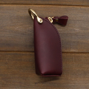Handmade Leather Zipper Car Key Case,Key Bag,Leather key holder,Leather key pouch,Key Organizer,Leather Key Pocket,Leather car keychain Wine red