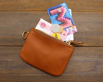 Bolsa de cremallera de cuero hecho a mano, bolso de moneda de cuero personalizado, bolsa de moneda de cuero, caja de moneda, titular de la tarjeta de cuero, cartera de cuero, regalo para ella