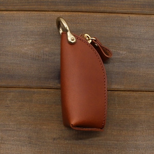 Handmade Leather Zipper Car Key Case,Key Bag,Leather key holder,Leather key pouch,Key Organizer,Leather Key Pocket,Leather car keychain Red Brown