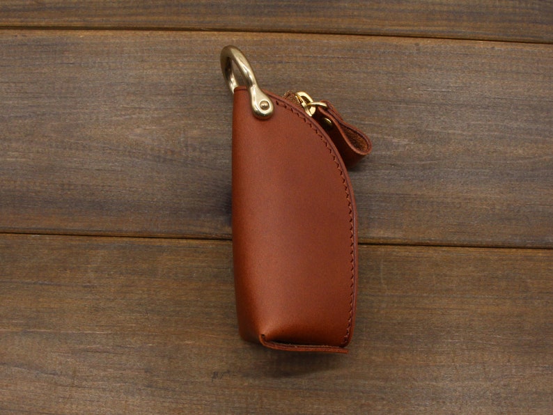 Handmade Leather Zipper Car Key Case,Key Bag,Leather key holder,Leather key pouch,Key Organizer,Leather Key Pocket,Leather car keychain Red Brown