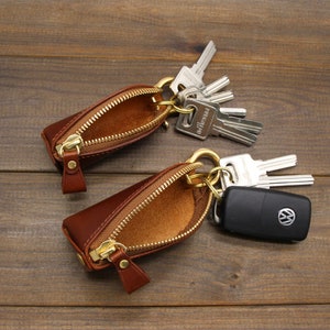 Portachiavi in pelle con cerniera per auto personalizzato, borsa portachiavi, portachiavi in pelle, portachiavi fatto a mano, organizer per chiavi, tasca per chiavi in pelle, portachiavi in pelle per auto