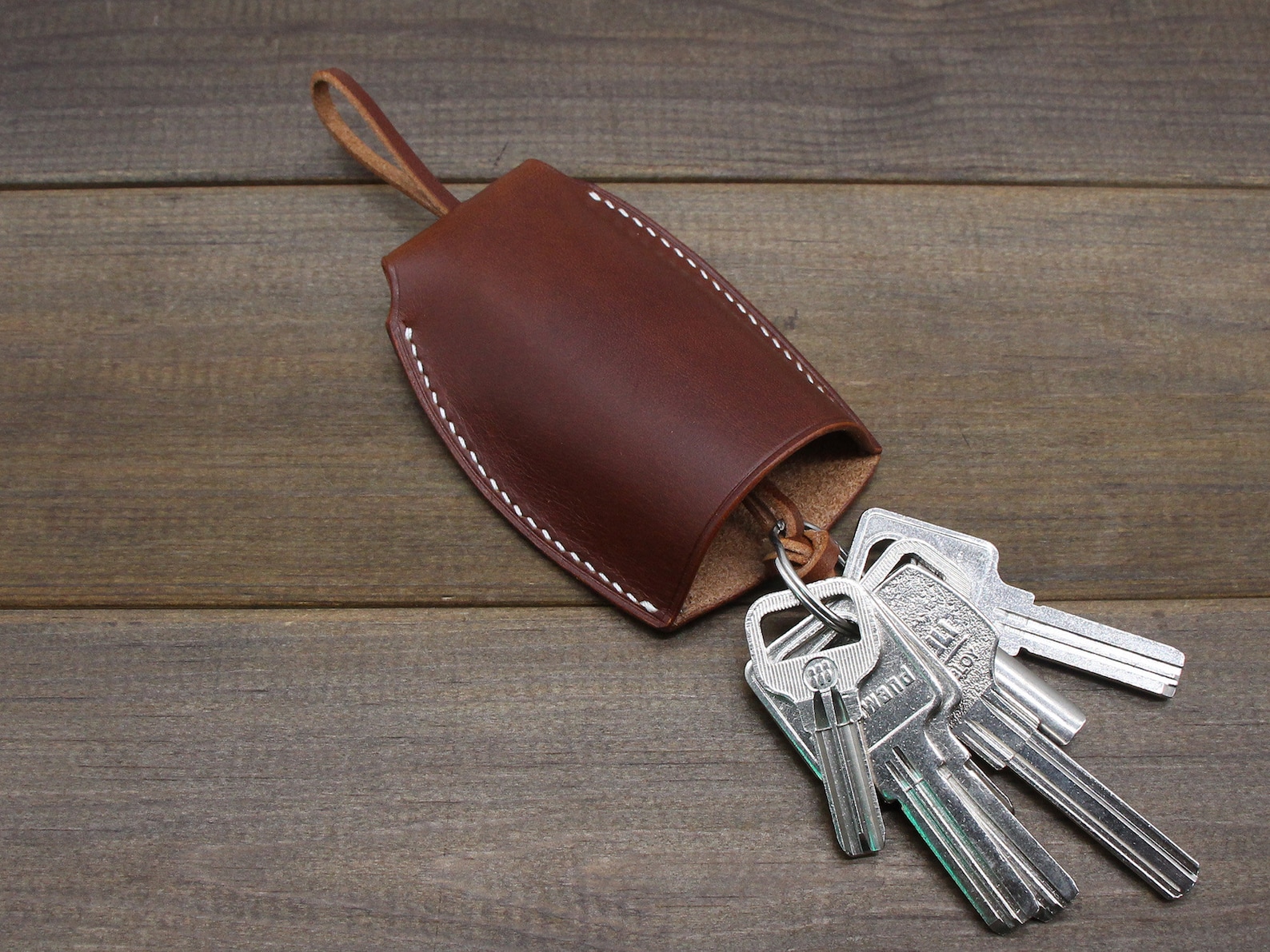 Handmade Leather Key Case Leather Key Holder With Pull Strap Etsy