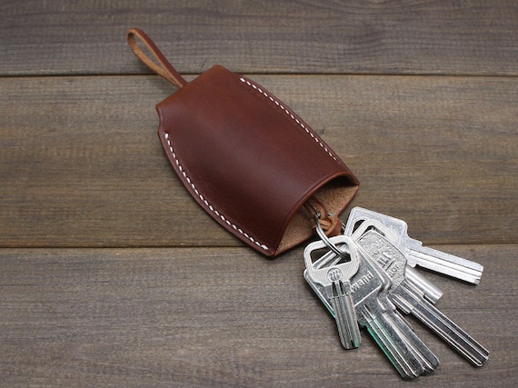 Handmade Genuine Leather Key Holder Wallet Vintage Card Holder with Key  Ring Keyring
