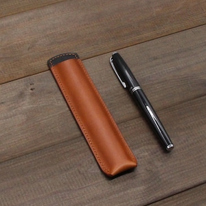Leather Pen Case,Personalized Pencil Case,Black leather Pen Pouch,Pen Cover,Pen Holder,Leather pen sleeve,Pen Case, Anniversary Gift.