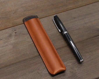 Leather Pen Case,Personalized Pencil Case,Black leather Pen Pouch,Pen Cover,Pen Holder,Leather pen sleeve,Pen Case, Anniversary Gift.
