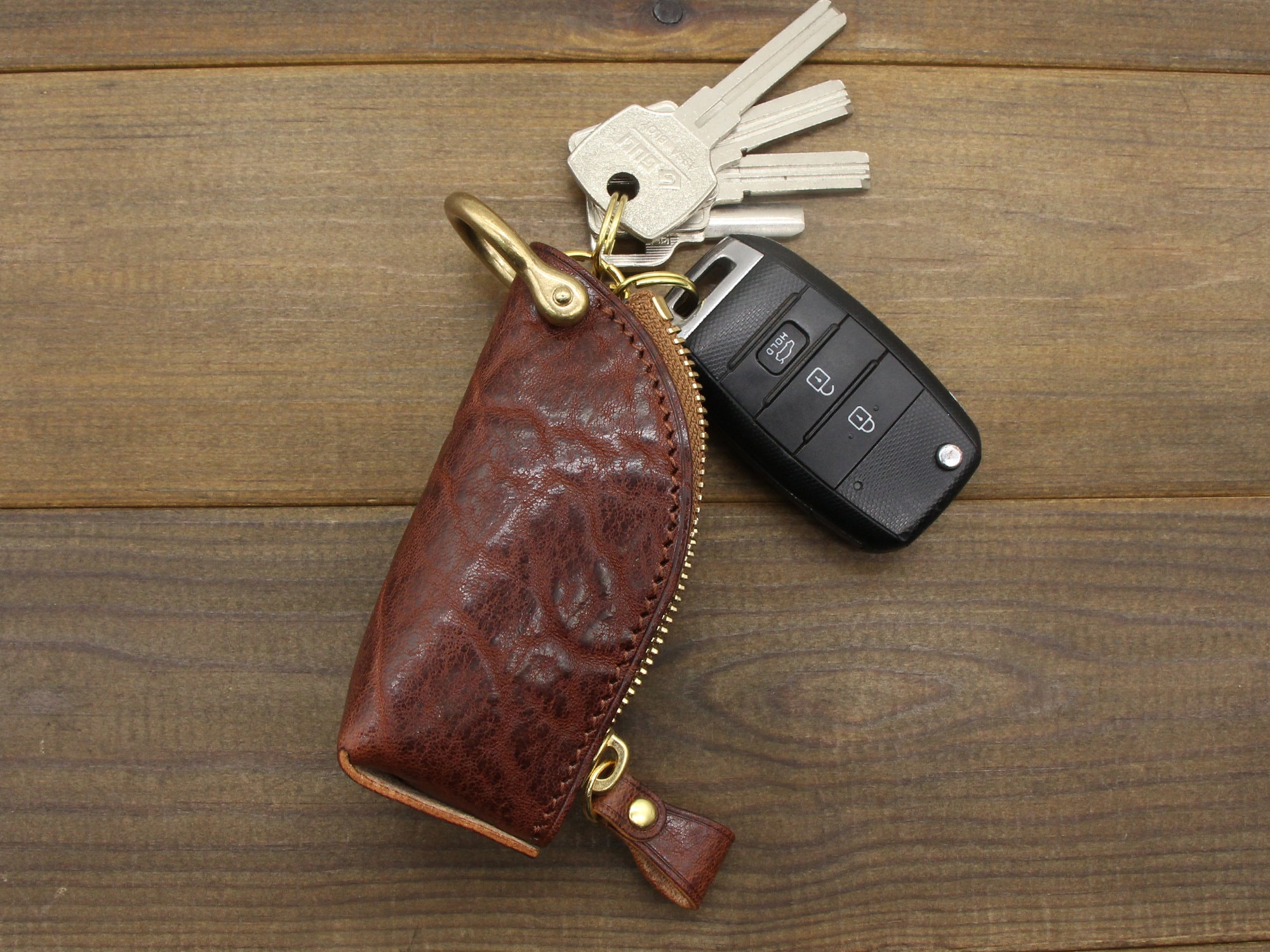 Personalized Leather Zipper Car Key Case 6 Hook Key Holder 