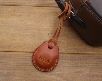 Personalized Leather AirTag holder,Custom AirTag Keychain,Leather loop bag charm,Leather AirTag case Keyfob Key Ring,Air Tag Key Cover