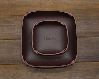 Custom Leather Tray,Genuine Leather Valet Tray,Rivet Valet Tray, Leather Catch All Tray,Gift For Him,Office Desk Organizer, Storage Tray