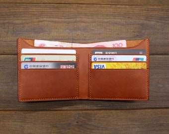 Billetera bifold de cuero, billetera de cuero minimalista, billetera personalizada, billetera delgada para hombres, billetera para hombres, titular de tarjeta de crédito de cuero, billetera para tarjeta