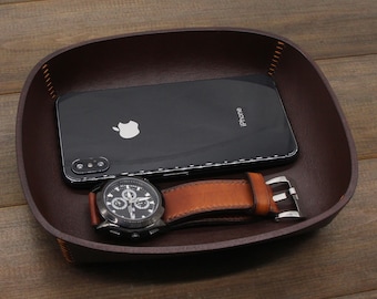 Bandeja personalizada Bandeja de valet de cuero Regalo de tercer aniversario Bandeja de cuero con sus votos Bandeja de valet con iniciales y fecha de boda Regalo para él