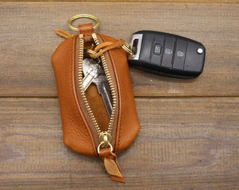 Leather Zipper Car Key Case,leather key holder , leather key cover ,Key Bag,Leather car keychain,handmade Key Organizer,Leather Key Pocket