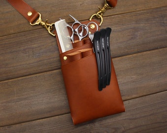 Estuche de tijeras de cuero personalizado, bolsa de soporte de tijeras de cuero hecha a mano para herramientas de peluquería, bolsa de herramientas de aseo, estuche de tijeras de peluquería