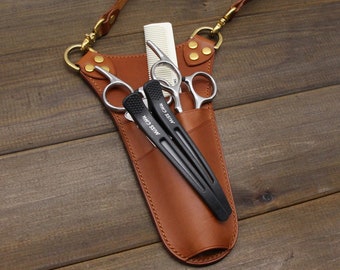 Bolso de cadera estilista de cuero hecho a mano Funda de cuero Estilista Funda de cinturón Tijeras Bolsa de cuero Estuche de tijera de cuero Bolso para peluquería