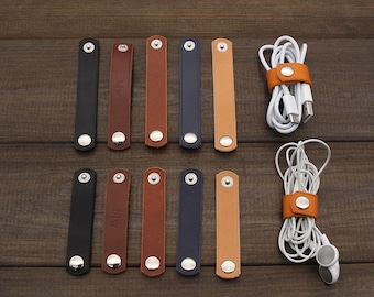 Organizador de cuero, accesorios de cuero, envoltura de cordón, envoltura de cordón de cuero, soporte de cordón de cuero, organizador de cable, soporte de cable, soporte para auriculares 2pcs