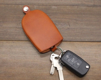 Classic Leather Key Pouch Car Key Holder Key Chain Protective Car Key Case