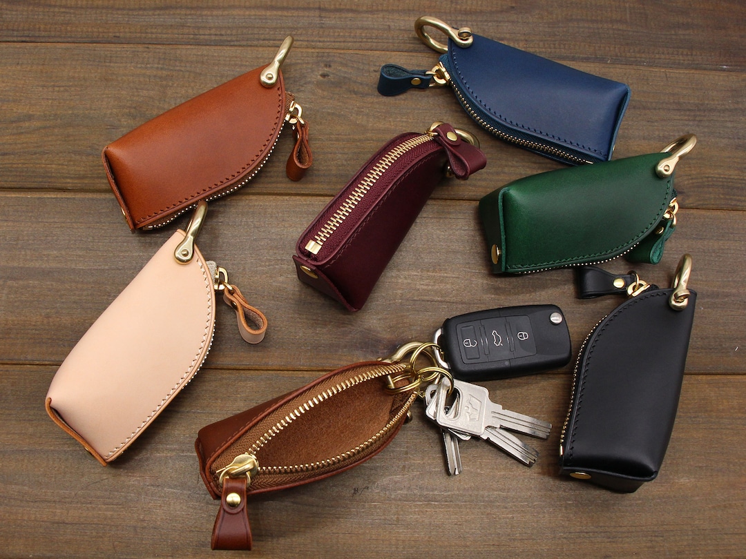 Genuine PU Leather Housekeeper Car Key Case Zipper Pouches