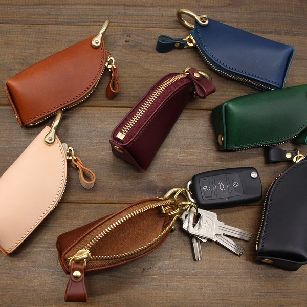 Handmade Leather Zipper Car Key Case,Key Bag,Leather key holder,Leather key pouch,Key Organizer,Leather Key Pocket,Leather car keychain