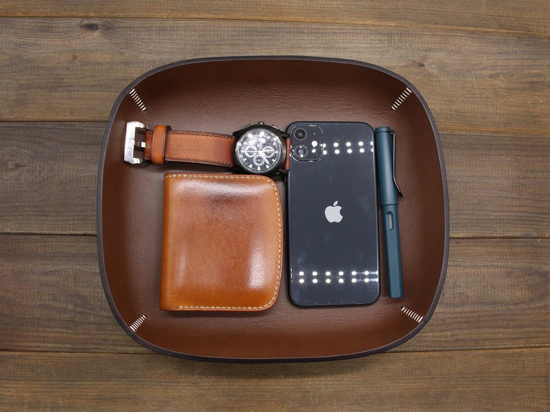  Leather Valet Tray For Men, Made in the USA, EDC Dump Tray  for Keys, Phone, Wallet