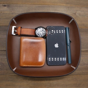 Bandeja de valet de cuero genuino, bandeja para monedas de valet para hombre, bandeja de valet personalizada, bandeja de descarga EDC, bandeja para todo, regalo de Navidad, regalos de aniversario