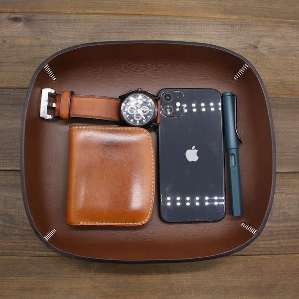 Genuine Leather Valet Tray,Mens Valet Storage Coin Tray,Custom valet tray,EDC Dump Tray, Catch All Tray,Christmas Gift,anniversary gifts