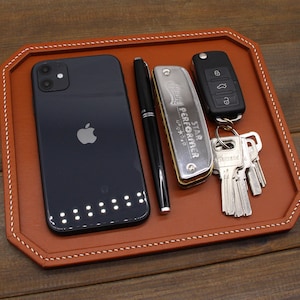 Hand Crafted Leather Valet Tray,Custom Leather ring tray,Genuine leather tray,Office Desk Organizer,Monogrammed Home Decor,wife gift