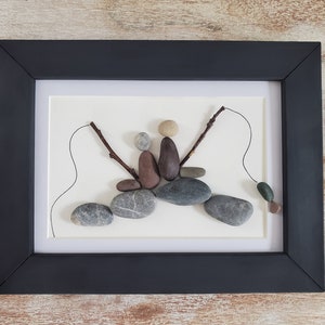 Pebble Art: Gone Fishing, Rock Art Fishermen, Nature Lover Gifts, Unique Wall Decor Fisherman