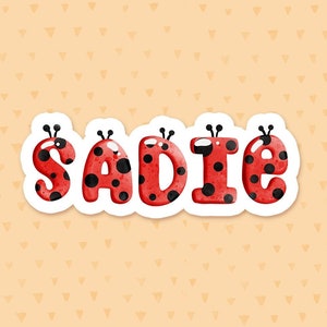 Personalized Ladybug Print Sticker, Watercolor Lady Bug, Laptop Sticker, Custom Name Decal, Water Bottle Sticker, Phone Case Sticker