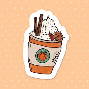 Personalized Pumpkin Spice Sticker, Fall Coffee Sticker, Laptop Sticker, Custom Name Decal, Water Bottle Sticker, Phone Case Sticker