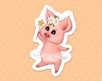 Watercolor Pig Sticker, Floral Laptop Sticker, Fairy Water Bottle Sticker, Farm Animal Phone Case Sticker, Waterproof Sticker, Gift For Mom