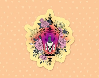 Watercolor Floral Skeleton Sticker, Laptop Sticker, Horror Water Bottle Sticker, Gothic Phone Case Sticker, Waterproof Skull Sticker