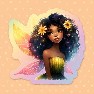 Black Fairy Sticker, African American Fairy Sticker, Cottagecore Sticker, Fairycore Sticker, Fantasy Sticker, Magical Sticker, Small Gift
