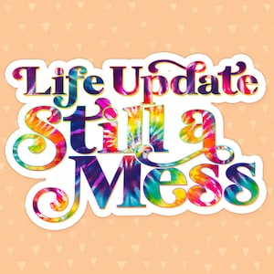 Funny Quote Sticker, Life Update Still A Mess, Rainbow, Funny Sticker, Humorous Sticker, Laptop Sticker, Vinyl Sticker, Waterproof
