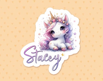 Personalized Unicorn Sticker, Laptop Sticker, Girly Sticker, Custom Water Bottle Sticker, Princess Phone Case Sticker, Unicorn Lover Gift