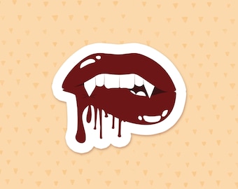 Vampire Lips & Fangs Sticker, Horror Sticker, Bookish Sticker, Gothic Waterbottle Sticker, Goth Phone Case Sticker, Gift For Vampire Lovers