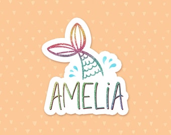 Personalized Mermaid Sticker, Mermaid Tail Sticker, Girl's Birthday Party Favor, Custom Water Bottle Sticker, Gift For Mermaid Lovers