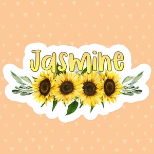 Personalized Sunflower Sticker, Watercolor Flowers, Wildflower Sticker, Custom Name Sticker, Floral Water Bottle Sticker, Flower Lover Gift