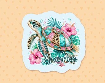 Personalized Watercolor Turtle Sticker, Sea Turtle Sticker, Tortoise Sticker, Water Bottle Sticker, Gift For Ocean Lovers