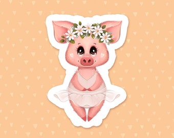 Watercolor Pig Sticker, Floral Laptop Sticker, Fairy Water Bottle Sticker, Farm Animal Phone Case Sticker, Waterproof Sticker, Gift For Mom