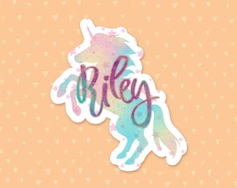 Personalized Unicorn Sticker, Unicorn Name Sticker, Girly Sticker, Birthday Party Favor, Custom Water Bottle Sticker, Unicorn Lover Gift