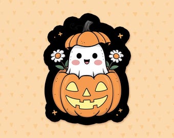 Cute Ghost Sticker, Halloween Sticker, Pumpkin Sticker, Spooky Season Sticker, Fall Sticker, Cute Goth Sticker, Halloween Lover Gift